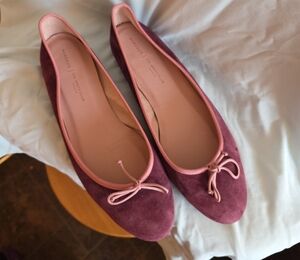 Margaux Plum Suede Ballet Flats with Pink Trim